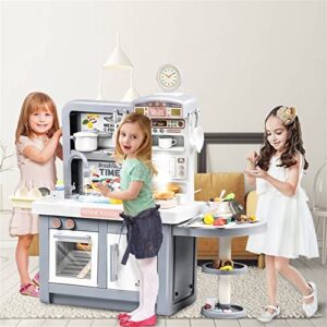 Large Pretend Play Kitchen Toys with Sink, Role Play Kitchen Playset, Pot and Pan, Cooking Stove with Spray Realistic Light and Sound, Cutting Food, Kitchen Accessories Set for Kids Toddlers