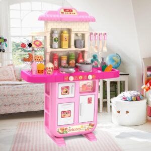 Play Kitchen Girls Toy Pretend Food - Kitchen Toys for Kids Ages 4-8, Kitchen Set for Toddlers 1-3, Play Kitchen Accessories w/Real Sounds Light, for Girls Boys Age 2 3 4 5 6 7