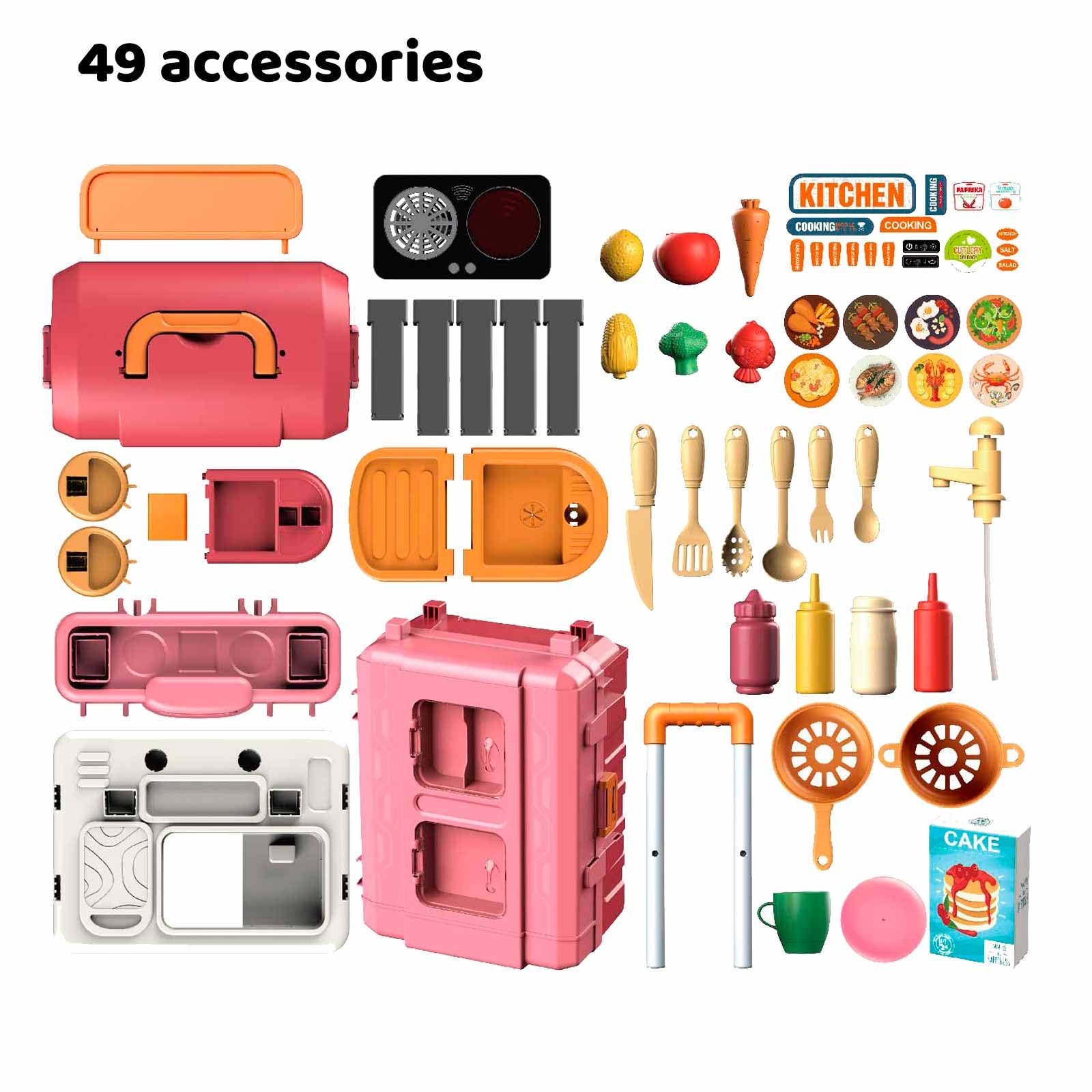 MUGEYMYD Kids Kitchen Playset for Toddlers 3-10 Years old,Pretend Play Kitchen Food Toy Accessories for boys and girls with Realistic Lights & Sounds, Play Sink, Easy to Assemble, Pink.