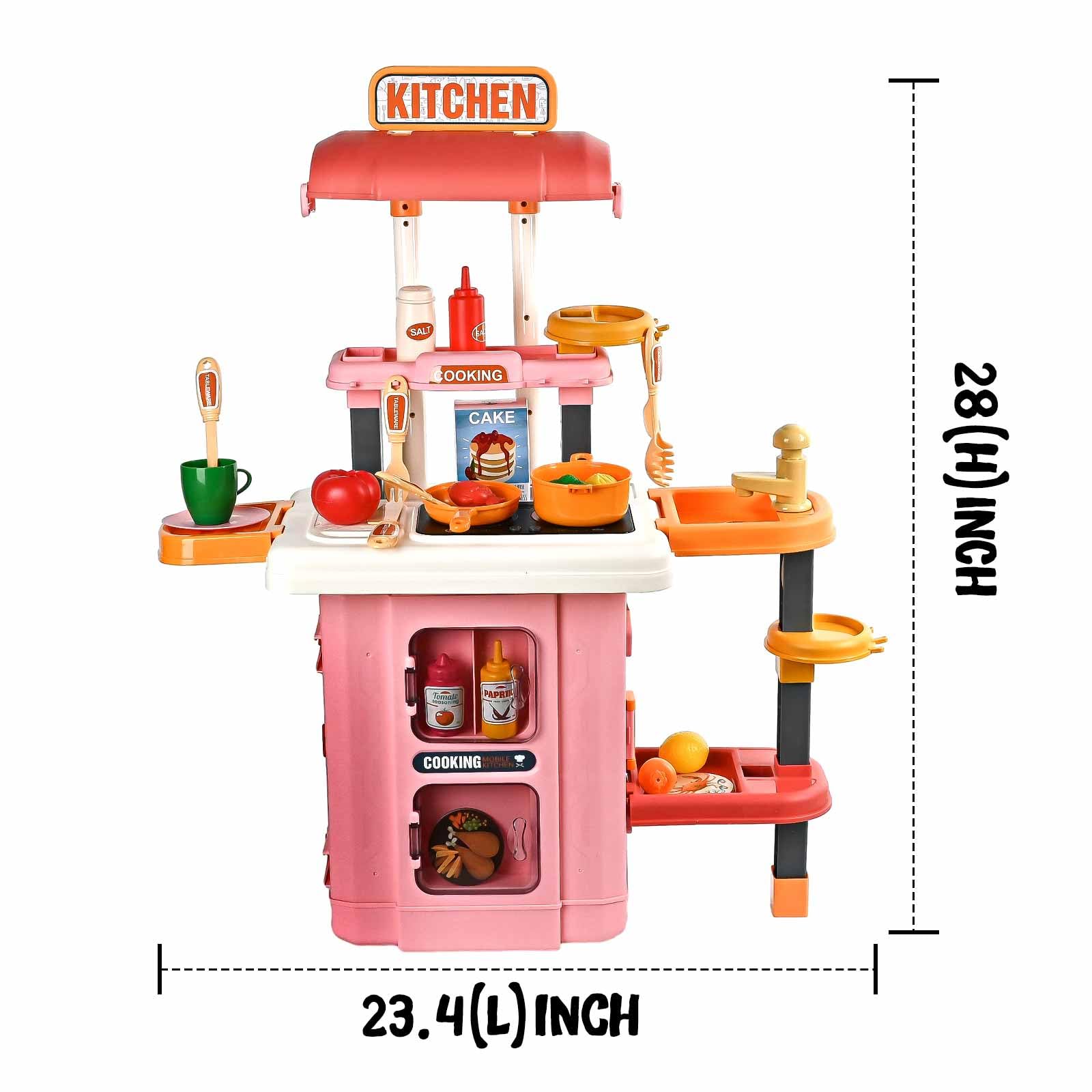 MUGEYMYD Kids Kitchen Playset for Toddlers 3-10 Years old,Pretend Play Kitchen Food Toy Accessories for boys and girls with Realistic Lights & Sounds, Play Sink, Easy to Assemble, Pink.