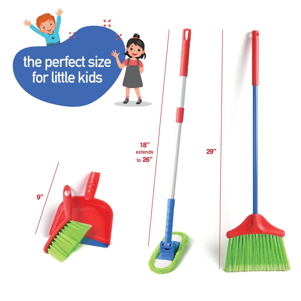 Play22 Kids Cleaning Set 4 Piece - Toy Cleaning Set Includes Broom, Mop, Brush, Dust Pan - Toy Kitchen Toddler Cleaning Set is A Great Toy Gift for Boys & Girls