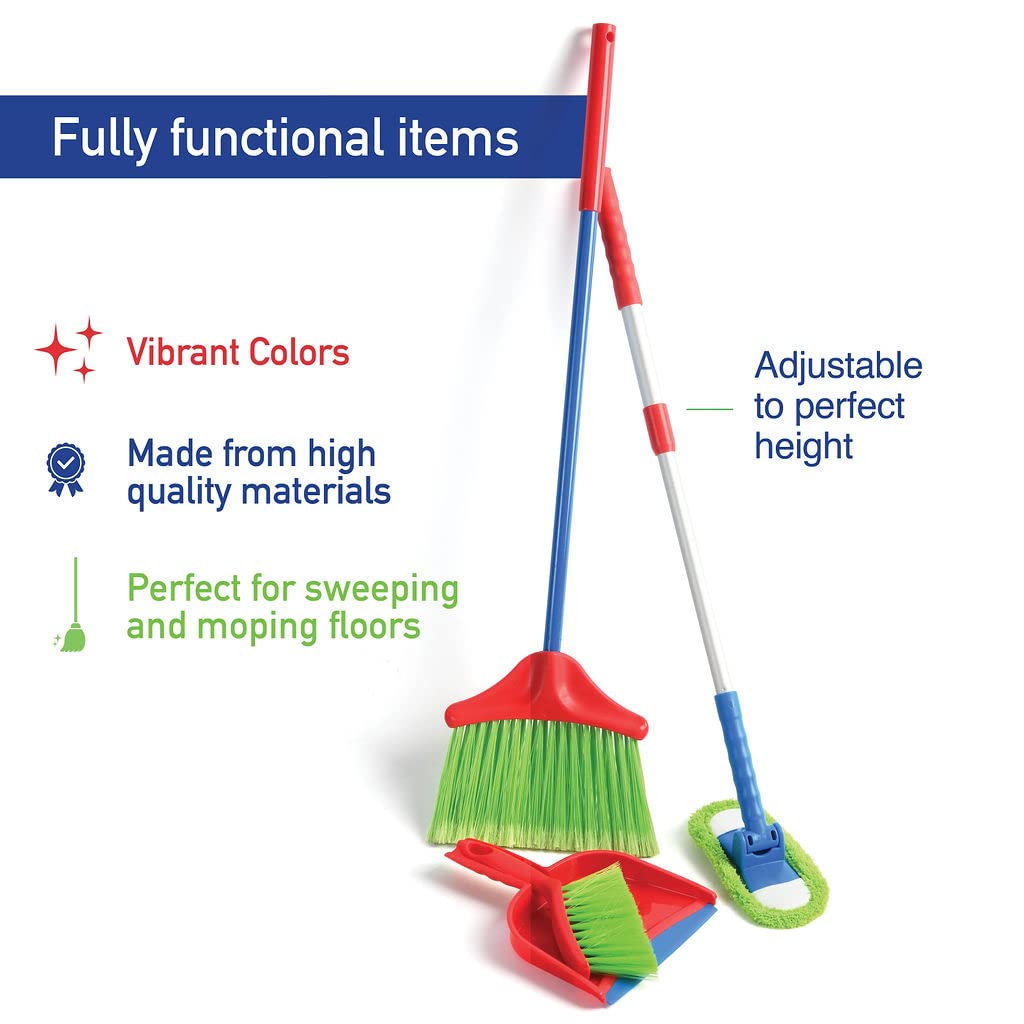 Play22 Kids Cleaning Set 4 Piece - Toy Cleaning Set Includes Broom, Mop, Brush, Dust Pan - Toy Kitchen Toddler Cleaning Set is A Great Toy Gift for Boys & Girls