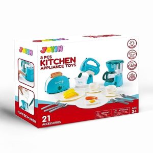 Joyin Play Kitchen Toys, Pretend Play Kitchen Appliances Toy Set with Coffee Maker, Mixer, Toaster with Realistic Lights& Sounds, Birthday Gift for Kids Ages 2 3 4 5, Blue