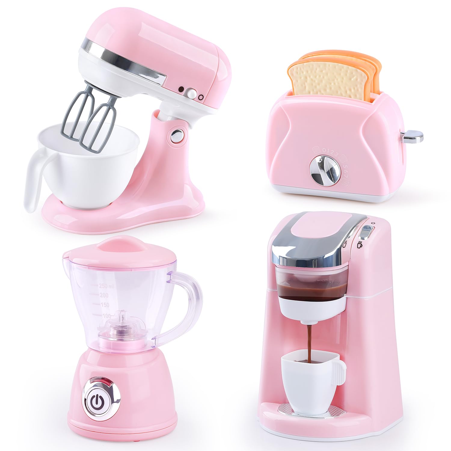 Kids Toy Kitchen Sets, Play Kitchen Accessories for Kids Ages 4-8 3-5, Kitchen Appliance Toys, Blender, Coffee Maker Machine, Mixer, Toaster, Pretend Play Toys for 4 Year Old Girls Toddlers 3-5