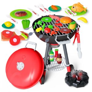 yalujumb 68pcs toy bbq grill set,kitchen toy set,barbecue kitchen cooking playset with realistic spray,light&sound,kids grill playset interactive bbq toy set for kids