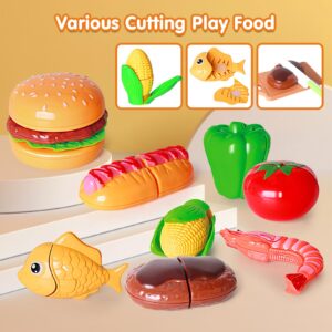 Yalujumb 68PCS Toy BBQ Grill Set,Kitchen Toy Set,Barbecue Kitchen Cooking Playset with Realistic Spray,Light&Sound,Kids Grill Playset Interactive BBQ Toy Set for Kids