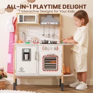 Tinysure Play Kitchen for Kids - Toy Kitchen Set for Toddlers with Realistic Lights and Sounds, Kids Kitchen Playset with Abundant Toy Food Set, Best Gift for Kids Ages 3+