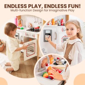 Tinysure Play Kitchen for Kids - Toy Kitchen Set for Toddlers with Realistic Lights and Sounds, Kids Kitchen Playset with Abundant Toy Food Set, Best Gift for Kids Ages 3+