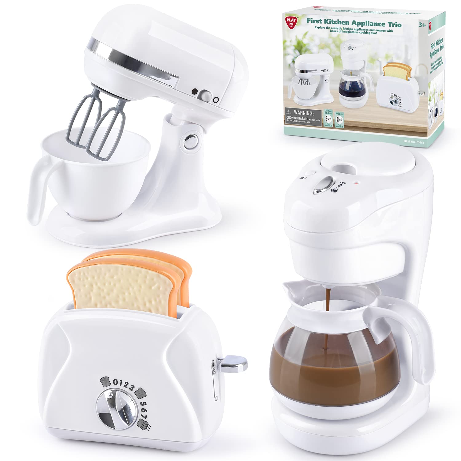 Kitchen Appliances Toys, Kids Play Kitchen Accessories Set,Pretend Kitchen Toys for Kids Ages 4-8,Coffee Maker,Mixer,Toaster That Works, for Girls Ages 3+