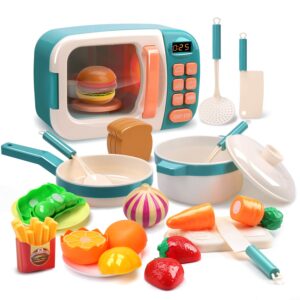 cute stone microwave toys kitchen play set, kids pretend play electronic oven with play food, kids cookware pot and pan toy set, cooking utensils,great learning gifts for girls boys