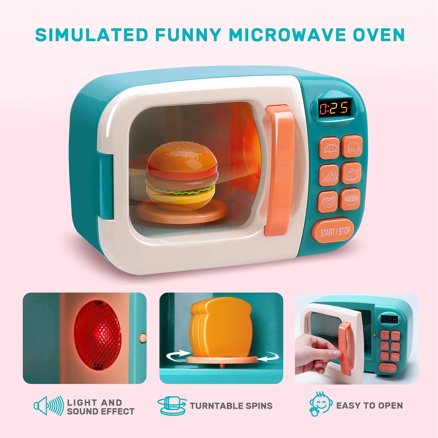 CUTE STONE Microwave Toys Kitchen Play Set, Kids Pretend Play Electronic Oven with Play Food, Kids Cookware Pot and Pan Toy Set, Cooking Utensils,Great Learning Gifts for Girls Boys