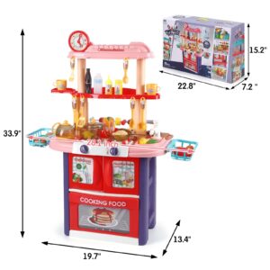 2 in 1 Kids Kitchen Playset & BBQ Grill Set, Toddler Play Kitchen with Realistic Light Sound Steam & Play Sink