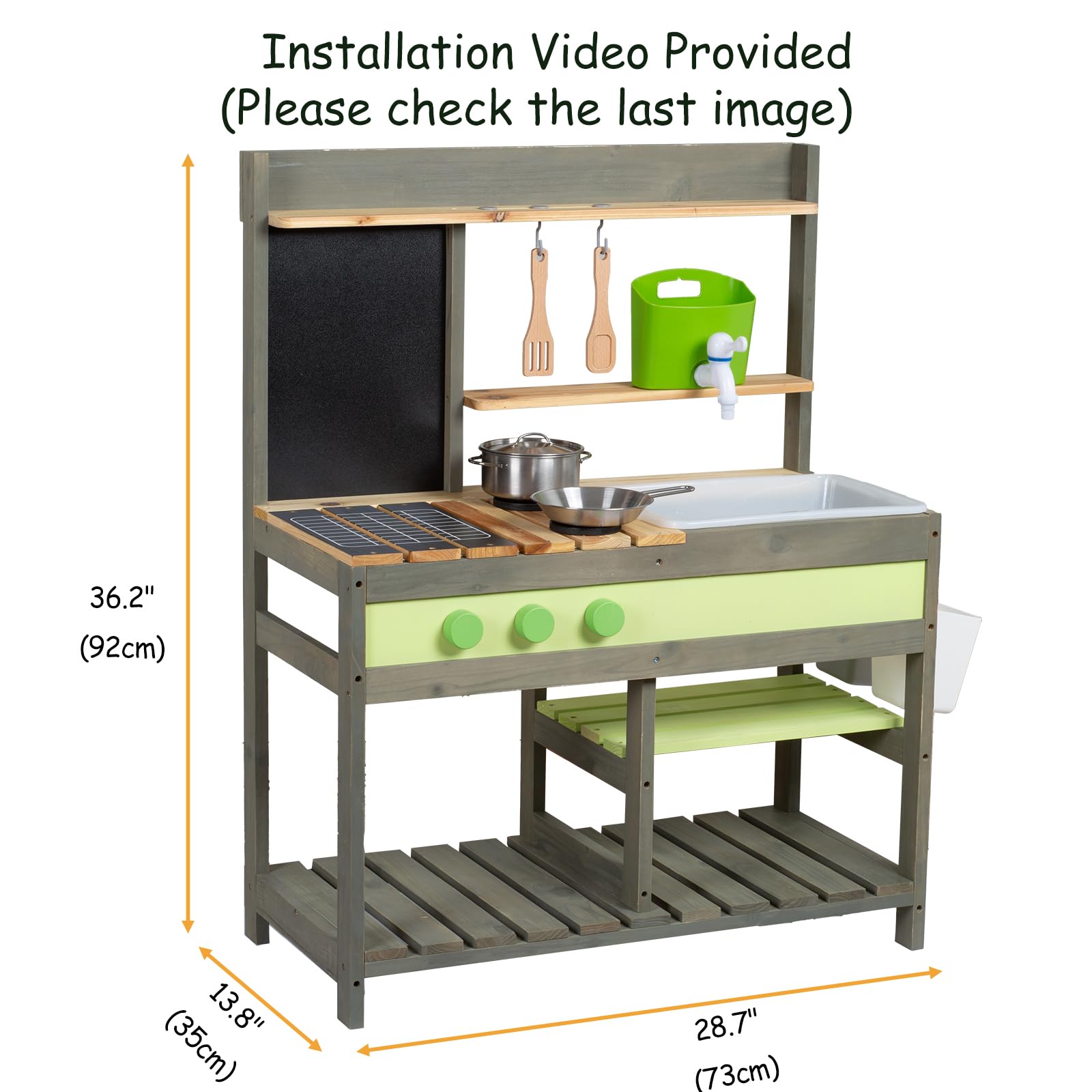 Giant bean Mud Kitchen Playset for Kids, Deluxe Wooden Toy Play Kitchen Set for Boys and Girls Ages 3-8 Indoor & Outdoor Activities, with Sand and Water Sink, Cookware Pots and Kitchen Accessories