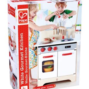 Hape Gourmet Kitchen Toy Fully Equipped Wooden Pretend Play Kitchen Set with Sink, Stove, Baking Oven, Cabinet, Turnable Knobs & Spice Shelf, White