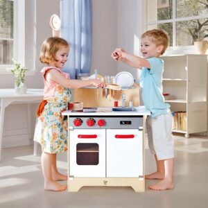 Hape Gourmet Kitchen Toy Fully Equipped Wooden Pretend Play Kitchen Set with Sink, Stove, Baking Oven, Cabinet, Turnable Knobs & Spice Shelf, White