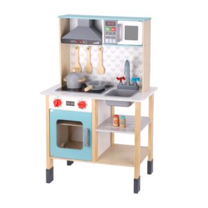 TOOKYLAND Play Kitchen Set for Toddler with Real Light & Sound, Removable Sink, Microwave, Range Hood, Stove, Oven for Kids Gift Age 3+