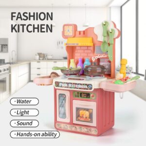 Mujiya Play Kitchen Set for Kids, Kitchen Toys with Real Sounds & Lights, Play Sink, Cooking Stove, Pretend Play Kitchen Food Toys, 24Pcs Kitchen Playset for Toddlers Ages 4-8, Gift for Boys and Girls