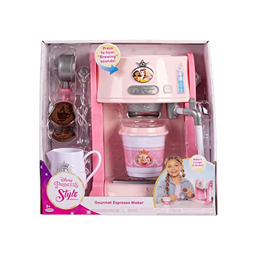 Disney Princess Style Collection Toy Espresso Machine for Kids, Coffee Maker Play Kitchen Accessories Gift for Girls & Kids