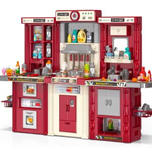 temi pink kitchen playset for kids ages 4-8 - toddler toys for indoor & outdoor play, kitchen set for girls & boys