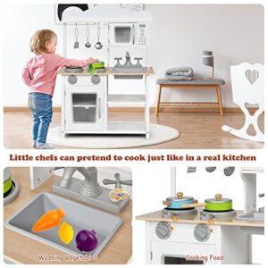 Costzon Kids Kitchen Playset, Wooden Play Kitchen w/Sink, Oven, Microwave, Stove, Pots, Utensils, Pretend Play Cooking Set w/Shelf, Cabinets, Great Gift for Toddlers Boys Girls