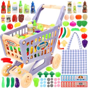 tagitary shopping cart toy for kids,82 pcs toddlers large play grocery cart with shopping bag,included pretend food veggies,play money cash and coins,educational toys play kitchen accessories for kids