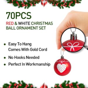 Christmas Tree Ornament Set, 70-Pack Shatterproof Assorted with Hanging Rope for Xmas Decorations Home Party, Holiday Wedding, Includes Santa Claus, Snowflakes, Candies, Etc.