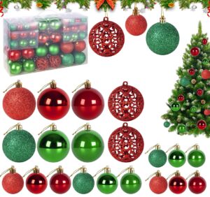 100pcs christmas ball ornaments sets，red & green christmas balls shatterproof xmas balls for christmas tree decorations, assorted shapes and sizes hanging ball for holiday festival party event