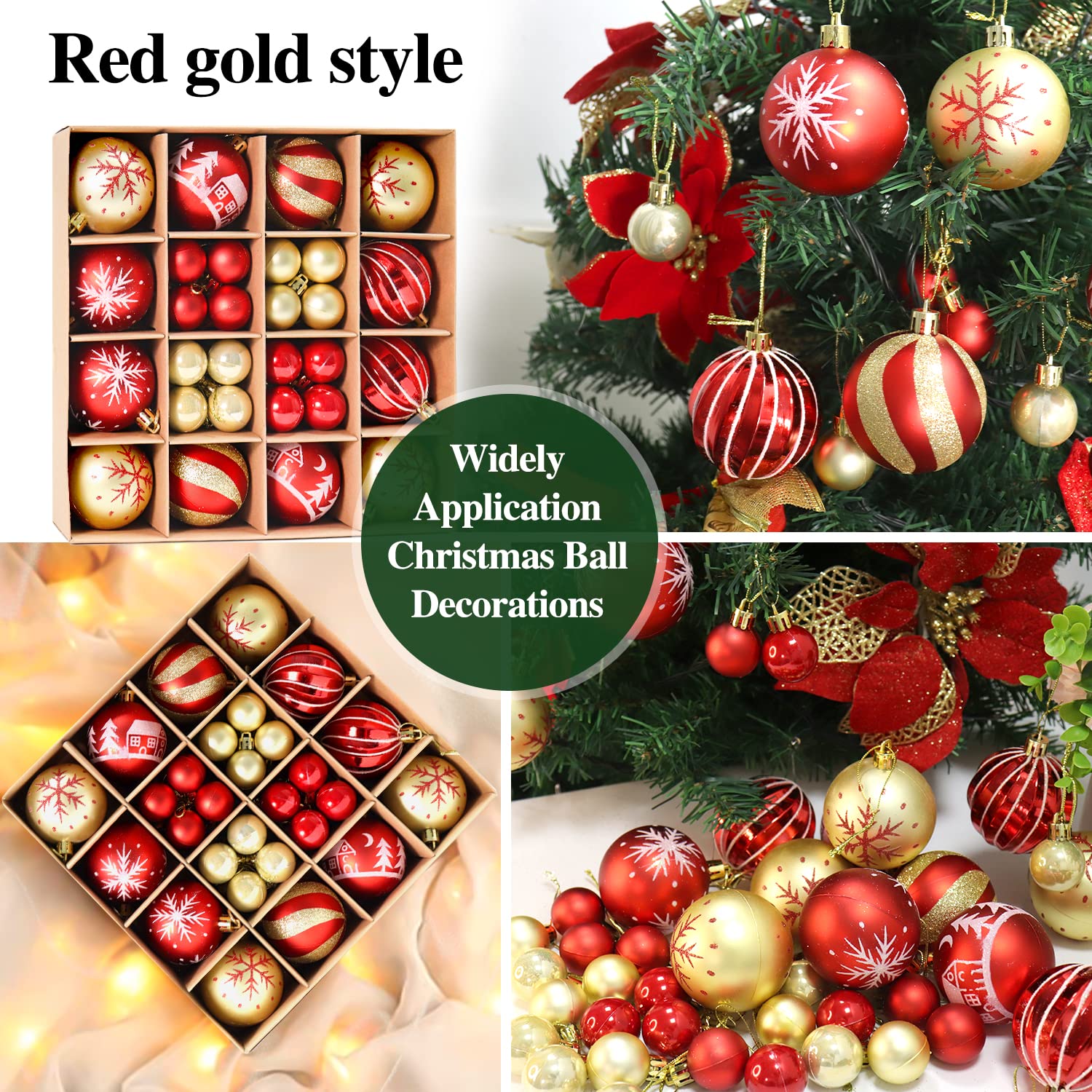 PEMOTech 44Pcs Christmas Balls Ornaments for Xmas Christmas Tree Ornaments Balls with Glitter, Shatterproof Christmas Tree Decorations