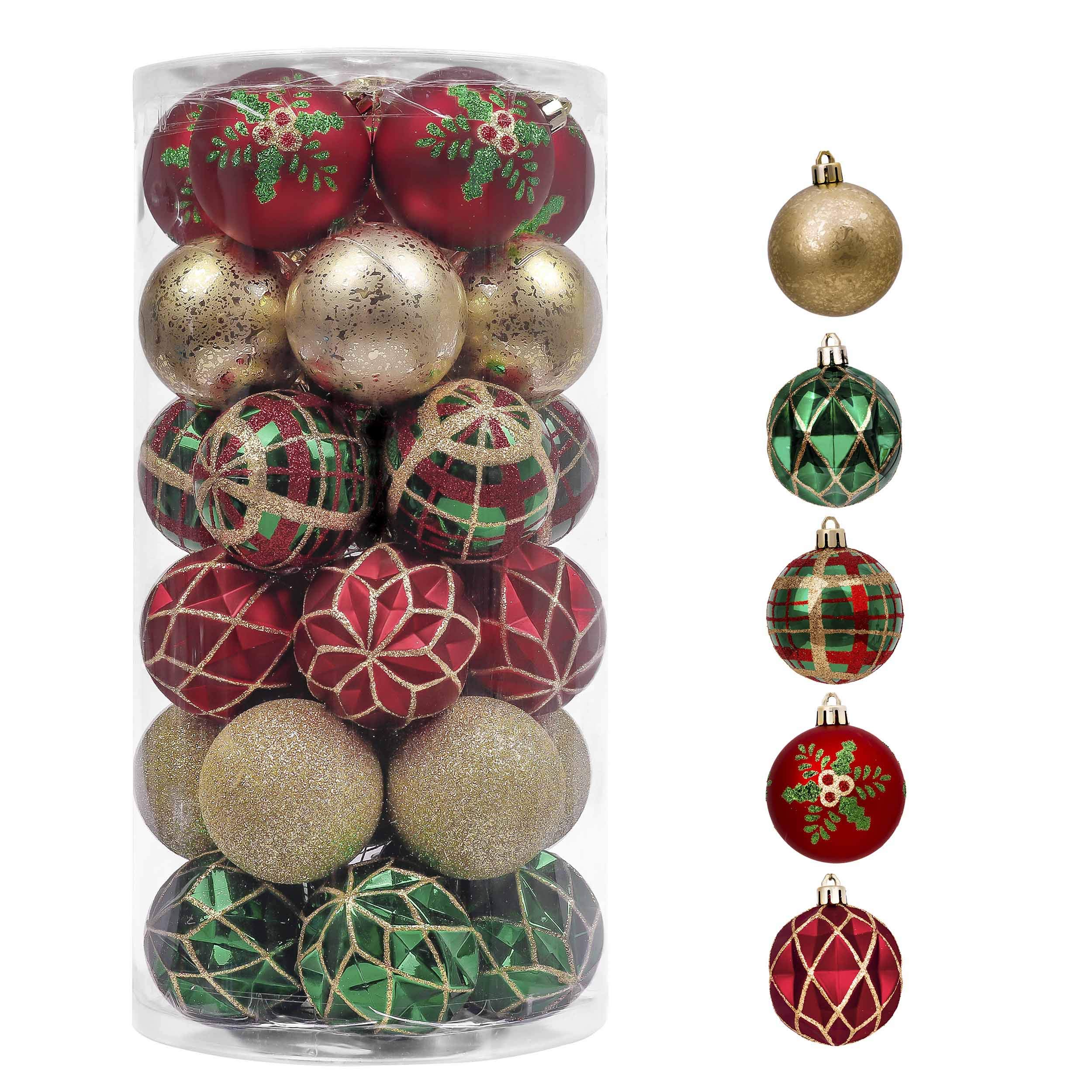 Valery Madelyn Christmas Ornaments Set, 30ct Red Green and Gold Shatterproof Christmas Tree Decorations Ball Ornaments Bulk, 2.36 Inches Traditional Country Hanging Ornaments for Xmas Trees Decor