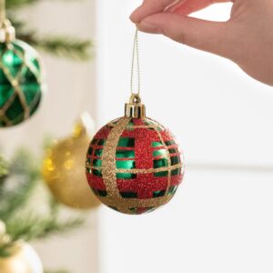 Valery Madelyn Christmas Ornaments Set, 30ct Red Green and Gold Shatterproof Christmas Tree Decorations Ball Ornaments Bulk, 2.36 Inches Traditional Country Hanging Ornaments for Xmas Trees Decor