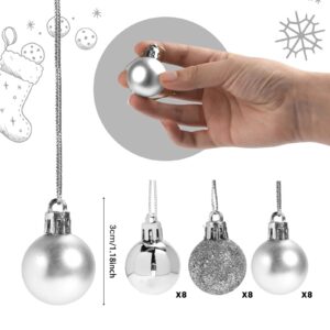 GOOTRADES Set of 24 Mini Shatterproof Christmas Balls Tree Ornaments Party Decoration, 3cm/1.1'' (Silver)