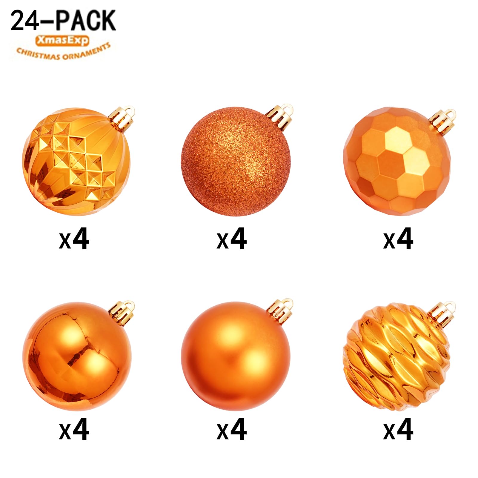 XmasExp 24ct Christmas Ball Ornaments Set Yellow Shatterproof Xmas Tree Hanging Decorations Perfect for Fall Thanksgiving Decor (Orange, 1.57")