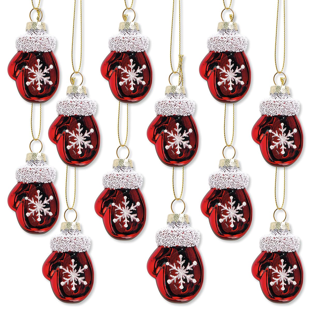 Lillian Vernon Christmas Mittens Glass Ornaments - Set of 12, Hand Blown, Mini Tree Decorations, Festive Holiday Home Decor