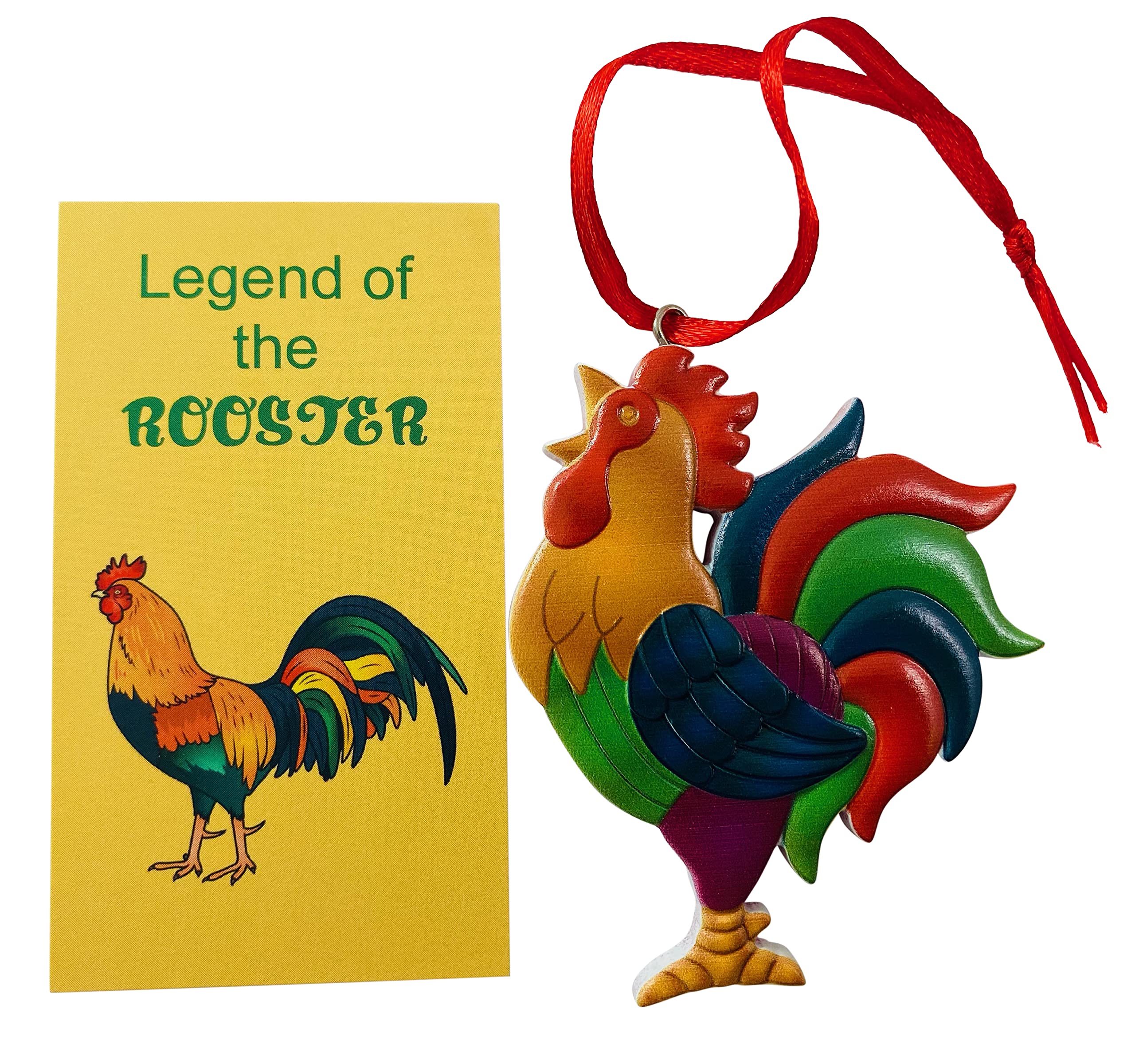 Legend of The Rooster Ornament Set Hanging Christmas Tree Decoration with Story Card Pack