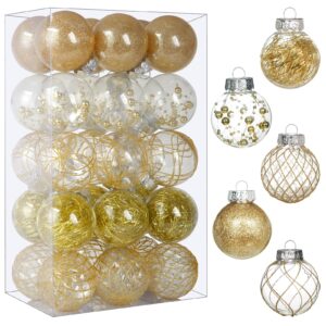 clear christmas ball ornaments, 30ct 2.36" gold shatterproof xmas ball decorations set decorative hanging ornaments for christmas tree home office decor gift for christmas party wedding