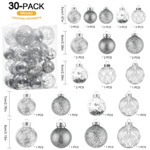 Wironlst Christmas Ball Ornaments Shatterproof Clear Large Plastic Hanging Ball Decorative Baubles Set with Stuffed Delicate Decorations (Multi-Size, Silver)