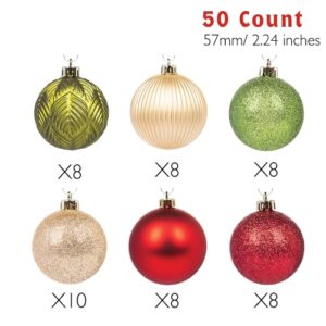 Every Day is Christmas Ornaments, Shatterproof Christmas Tree Ornament Set, Christmas Balls Decoration 50 Count (2.24"/57mm, Woodland)