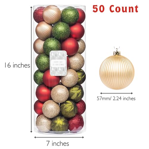 Every Day is Christmas Ornaments, Shatterproof Christmas Tree Ornament Set, Christmas Balls Decoration 50 Count (2.24"/57mm, Woodland)