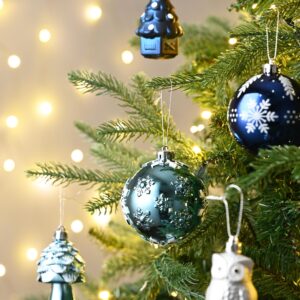 Valery Madelyn Christmas Tree Decorations Set, 80ct Navy Blue and Silver Shatterproof Christmas Ball Ornaments Bulk, Winter Wonderland Hanging Ornaments for Christmas Trees Xmas Holiday Decor