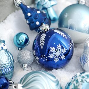 Valery Madelyn Christmas Tree Decorations Set, 80ct Navy Blue and Silver Shatterproof Christmas Ball Ornaments Bulk, Winter Wonderland Hanging Ornaments for Christmas Trees Xmas Holiday Decor