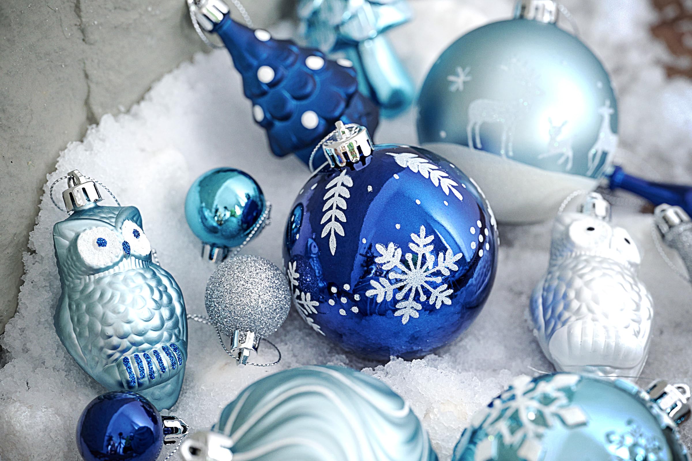 Valery Madelyn Christmas Tree Decorations Set, 80ct Navy Blue and Silver Shatterproof Christmas Ball Ornaments Bulk, Winter Wonderland Hanging Ornaments for Christmas Trees Xmas Holiday Decor