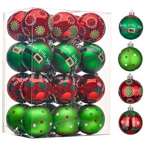 valery madelyn christmas ornaments set, 24ct elf red green white shatterproof christmas tree decorations set, 2.36 inch decorative hanging ball ornaments bulk for xmas holiday party indoor decor