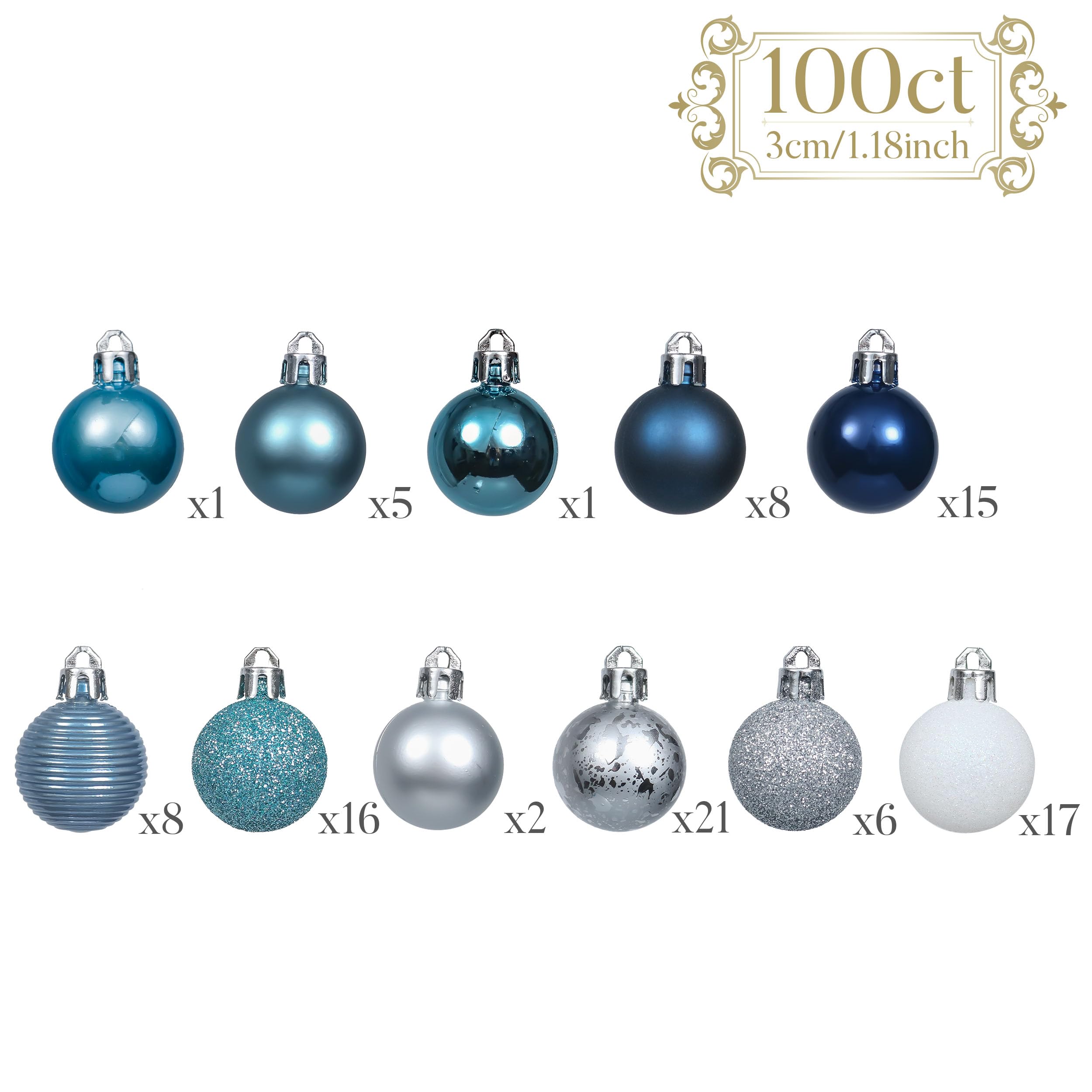 Valery Madelyn Christmas Tree Ornaments Set, 100ct Navy Blue and Silver Shatterproof Christmas Tree Decorations Bulk, 1.18 Inches Winter Wonderland Hanging Ball Ornaments for Xmas Trees Holiday Decor