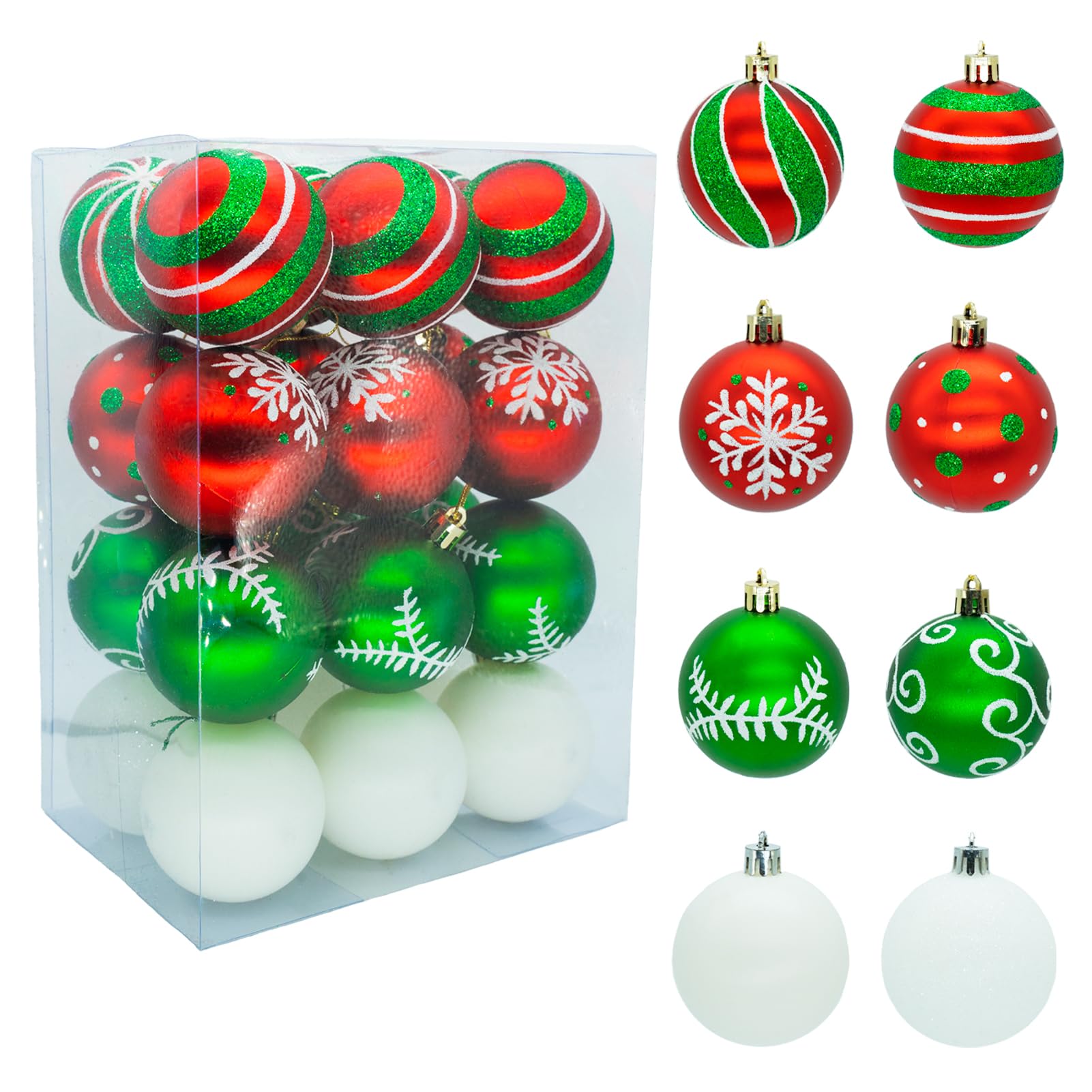 24 Pcs Christmas Tree Ornaments Christmas Ball Hanging Ornaments 2.36" White Red and Green Christmas Ball Sets for Christmas Tree Holiday Decorations…