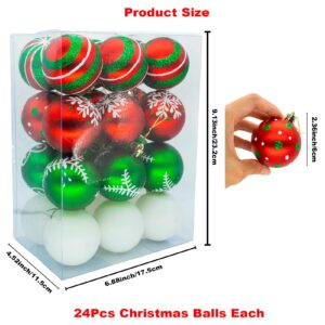 24 Pcs Christmas Tree Ornaments Christmas Ball Hanging Ornaments 2.36" White Red and Green Christmas Ball Sets for Christmas Tree Holiday Decorations…