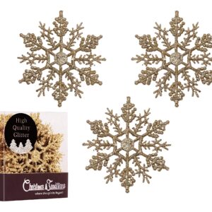 Christmas Traditions 4 inch Gold Glittered Snowflake Ornaments (Set of 28) Hanging Tree Decorations (Gold)