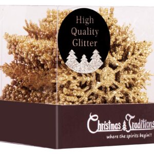 Christmas Traditions 4 inch Gold Glittered Snowflake Ornaments (Set of 28) Hanging Tree Decorations (Gold)