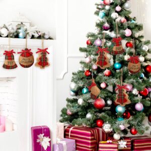 24 Pcs Burlap Christmas Ornaments 2022 Set Mini Stockings Funny Christmas Tree Ornaments Rustic Christmas Decorations Red Plaid Tartan Hanging Decoration Stocking Ball Tree Bell, 8 Styles (Rustic)