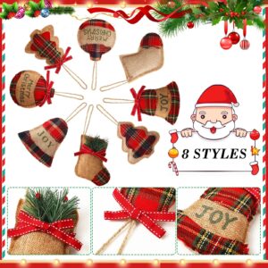 24 Pcs Burlap Christmas Ornaments 2022 Set Mini Stockings Funny Christmas Tree Ornaments Rustic Christmas Decorations Red Plaid Tartan Hanging Decoration Stocking Ball Tree Bell, 8 Styles (Rustic)