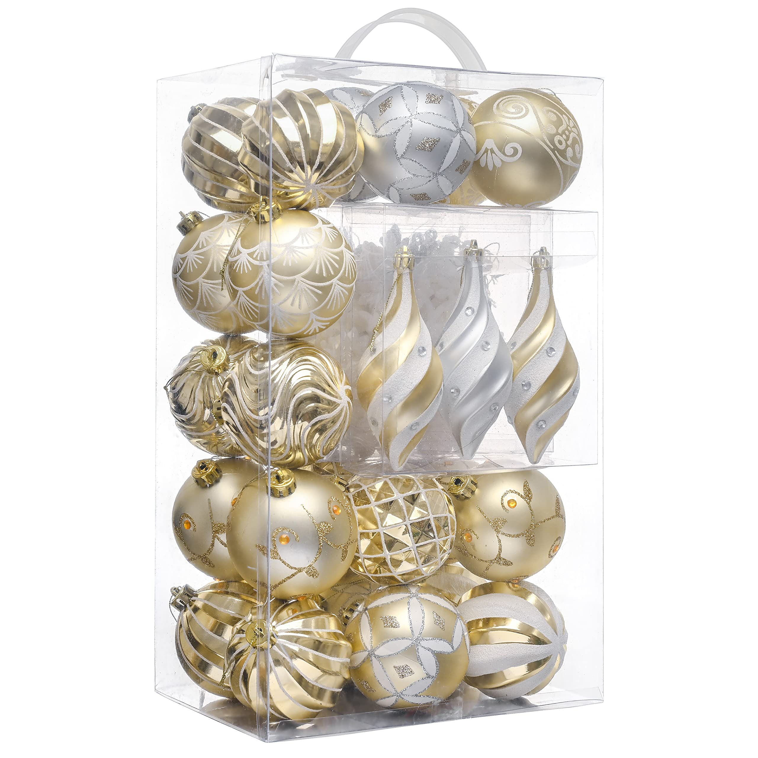 Valery Madelyn Hanging Ornament, 40ct White and Gold Shatterproof Christmas Ball Ornaments, Plastic, for Christmas Trees